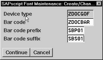 SAPScript Font Maintenance (Create/Change) window