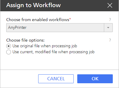 Assign job to workflow dialog